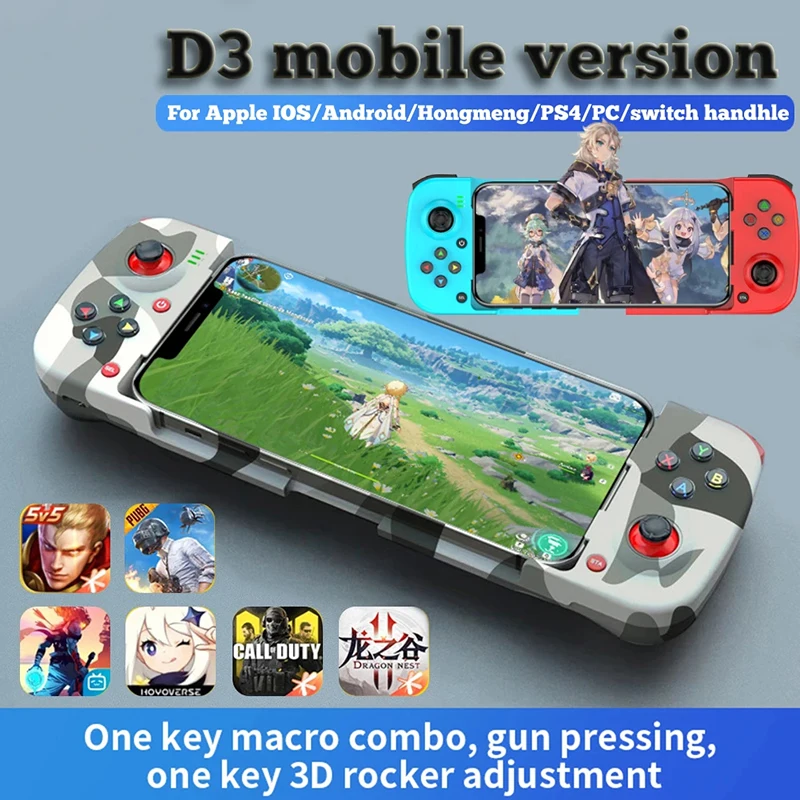 D3 GamePad Teleskopický ovládač pre iPhone iOS Android Pubg Switch PS4 Stretch Wireless BT 5.0 Telefón Jesť kuracie joystick