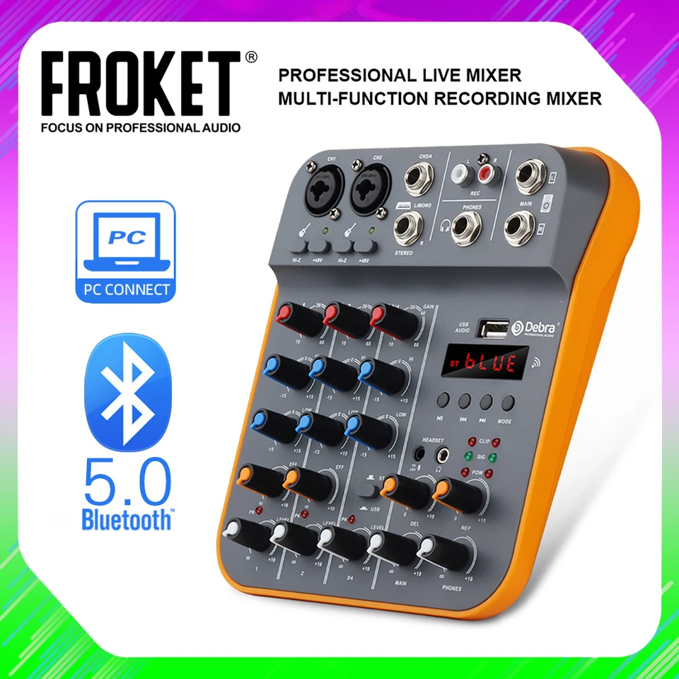 D4M 4 kanálové zvukové rozhranie pre miešanie konzoly USB Zvuková karta 48V 5.0 Bluetooth Connectivity pre PC zaznamenané živé streamin