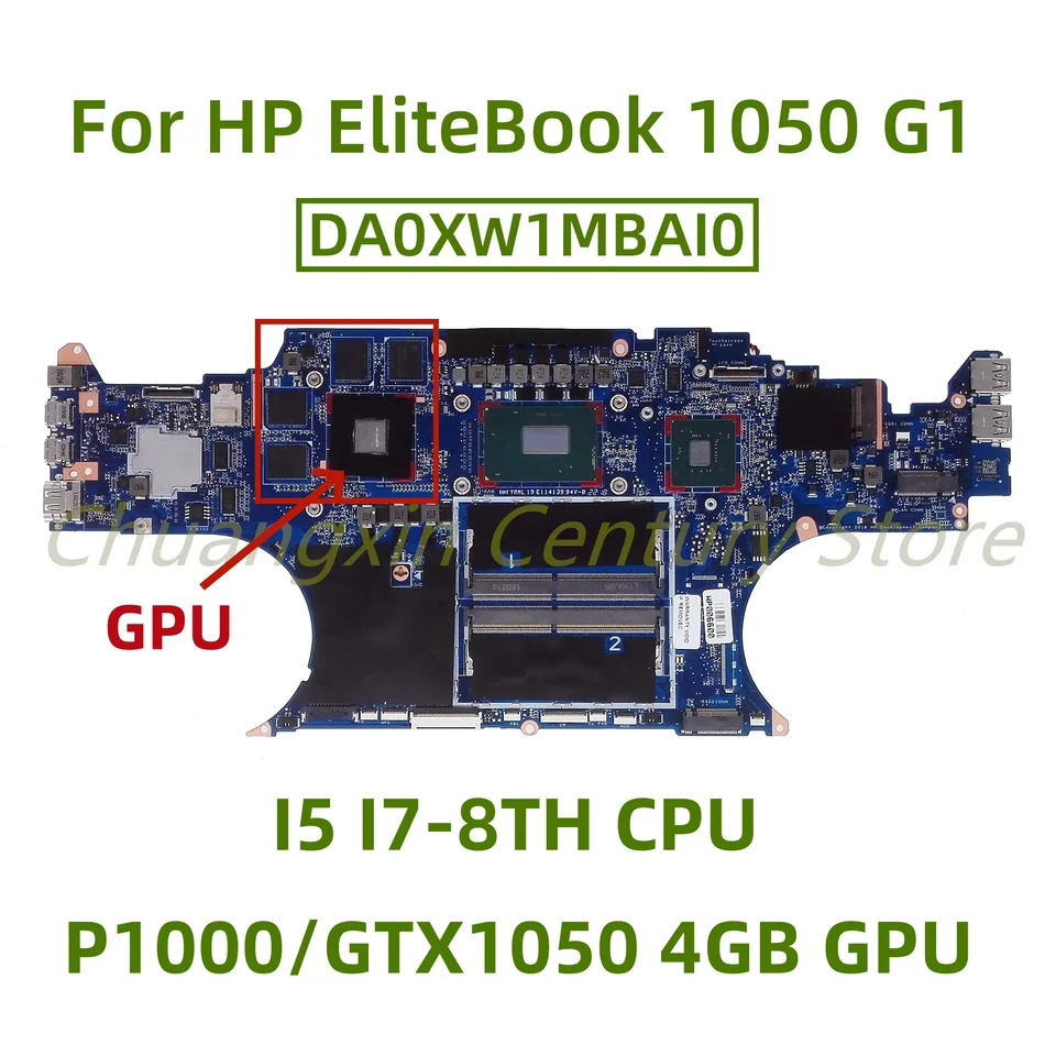 DA0XW1MBAI0 Základná doska vhodná pre notebook HP EliteBook 1050 G1 s I5 I7-8. CPU P1000/GTX1050 4 GB GPU 100% Testovaná plne práca
