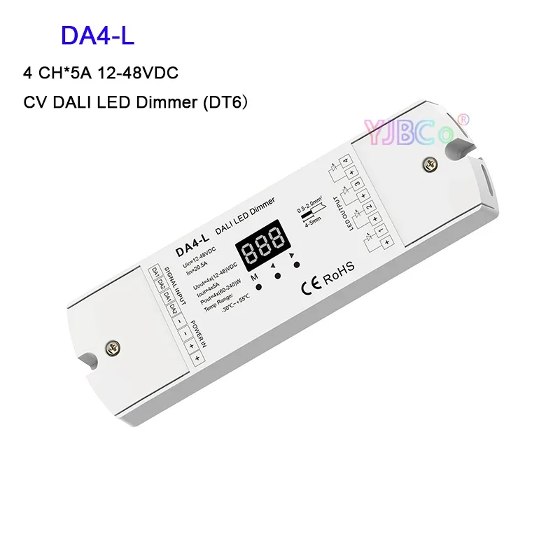 DA4-D DIN Rail 4 Channel 4 CH DT6 Jednodočná LED pásma LED diódy DA4-L DALI LED Dimmer PMW Stlmenie 12V-24V 4CH, 5A/CH Numerický displej