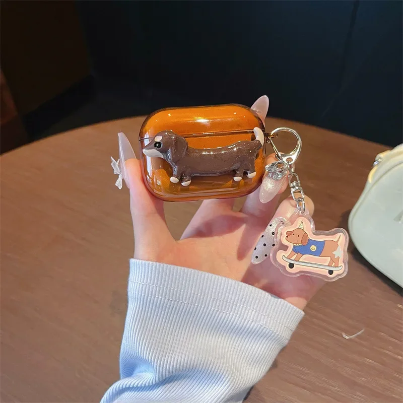 Dachshund hnedé puzdro pre AirPods 4 AirPod 1 2 3 Pro Pro2 Bluetooth nabíjacie krabičky na nabíjacie skrinky Ochrana puzdra slúchadiel