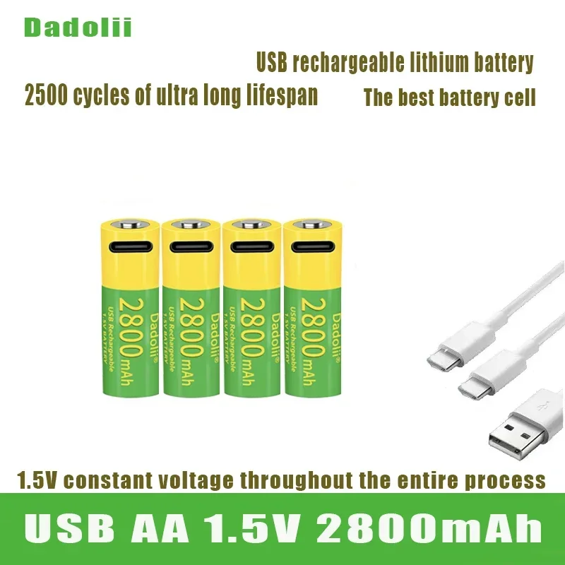 Dadoli AA Nabíjateľná lítium-iónová batéria, 2800 mAh, 1,5 V, USB 2A rýchle nabíjanie, hračka na diaľkové ovládanie batérie LSD