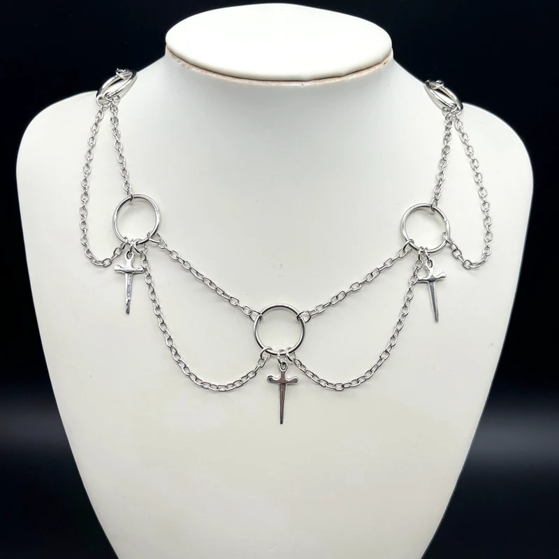 Dagger vrstvený škriatok, gotický ručne vyrobený náhrdelník, darček pre šperky dýka pre Goth Girlfriend, Gothic Svadobné šperky Choker
