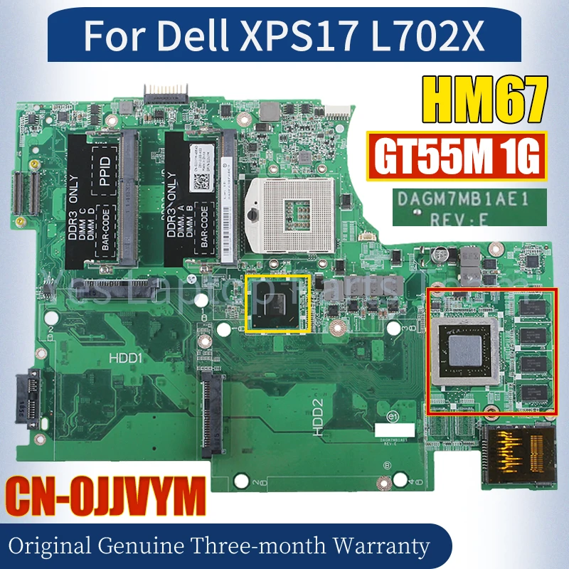 DAGM7MB1AE1 pre Dell XPS17 L702X prenosný doska hlavná doska CN-0JJVYM N12E-GE2-B-A1 GT55M 1G HM67 Zápisník pre notebook 100 ％ Testované