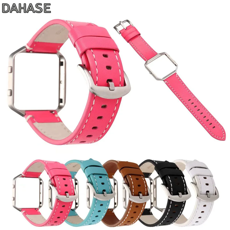 Dahase Metal Frame Cover Cowhide Originálne kožené hodinové pásmo pre náramok na náhradný remienok na výmenu pásma Fitbit Blaze