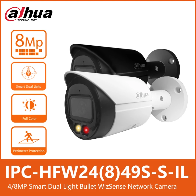 Dahua IPC-HFW2449S-S-IL 4MP IPC-HFW2849S-S-IL 4K 8MP SMART DUAL LIGHT FURLOR GULLET Bullet Wizsense Security Poe IP Camera