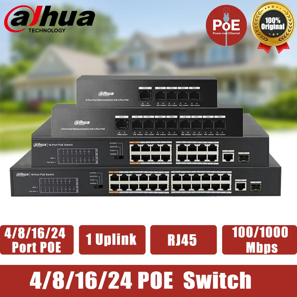 Dahua Poe Switch 4/8/16/24 Ports RJ45 Ethernet 100/1000 MBPS prepínač pre sieťovú IP kameru S1300C-8et1et-dpwr S1300C-16ET1GF-APWR-APWR