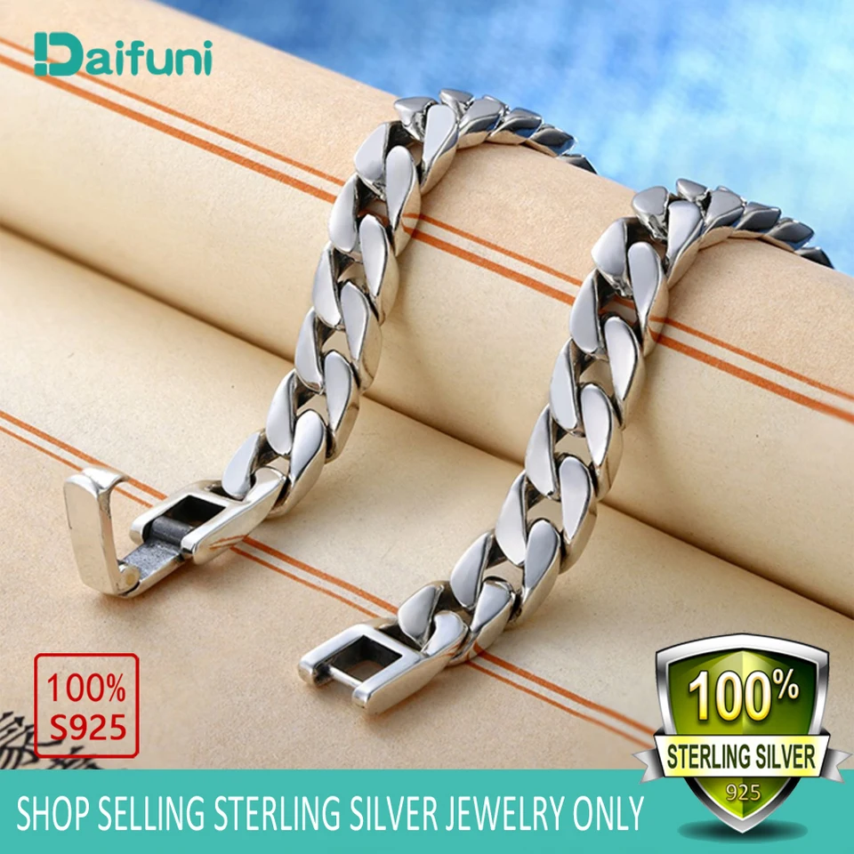 Daifuni 12 mm kubánsky obrubník náramok pre pánske speváčky S925 Sterling Silver Miami Link hip-hop rock módne šperky darčeky