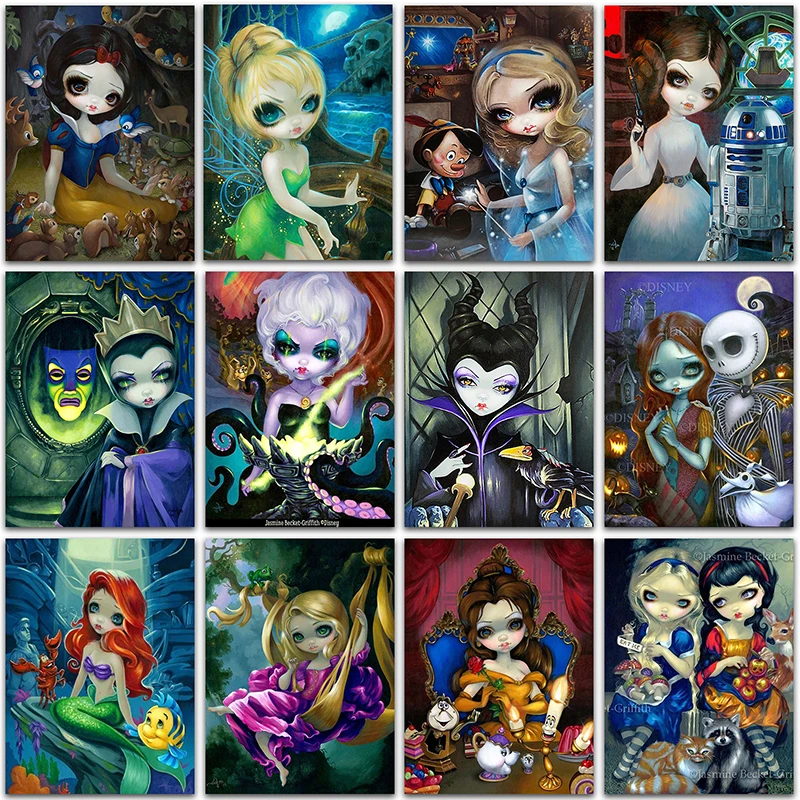 Daimond 5D DIY Diamond Painting Disney Princess Snehulienka Mermaid Tinker Bell Full Square a Round Mosaic vyšívací krížový steh