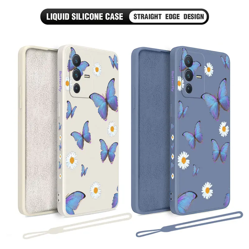 Daisy Blue Butterfly Pase Pase pre vivo y20 y30 y50 y33t y11 y12 y12s y15 y17 y19 y21 iqoo11 V23 V23E V21 X90 S1 Pro 5G Cover Cover