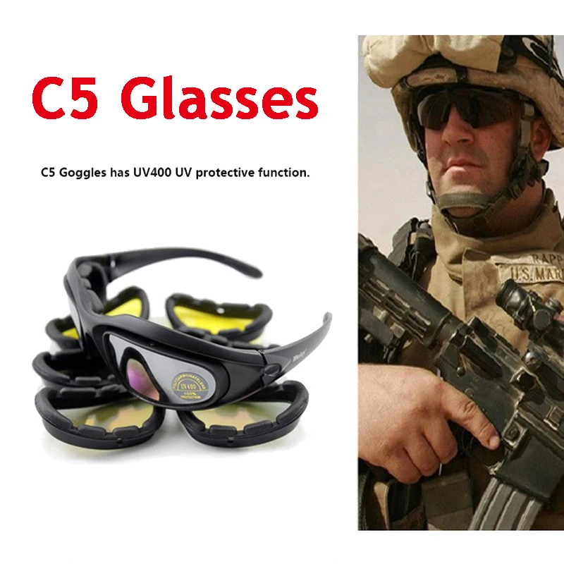 Daisy C5/X7 Polarizované taktické okuliare Airsoft Sports Goggles 4 šošovky Pánske slnečné okuliare Armáda vojenská streľba ochrana Ochranné okuliare