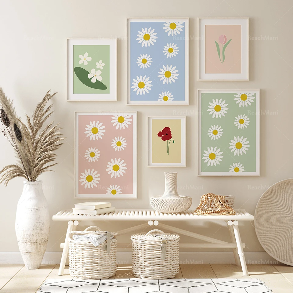 Daisy Print, Floral Botanical Print, Daisy Wall Art Art Deco Estetické umelecké výtlačky, kvetinové nástenné umenie, kvetinový materský plagát