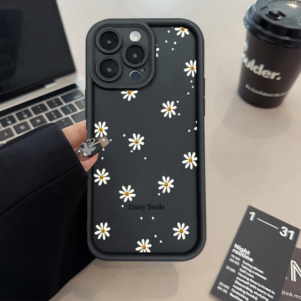 Daisy úsmev Silikónový telefón pre samsung galaxy A55 A54 A53 A35 A34 A33 A15 A14 A13 A52S S24 Ultra S23 S21 FE S22 Plus krycí kryt