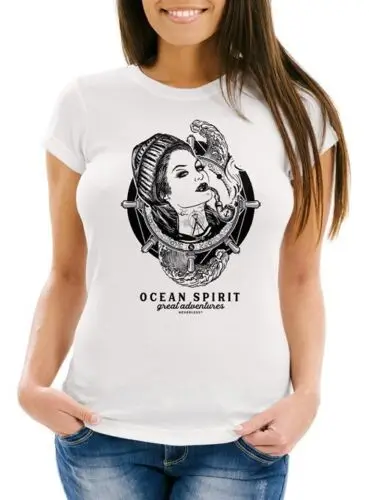 Damen T-Shirt Woman Sailor Captain Pin-Up Kapitän Slim Fit Neverless®