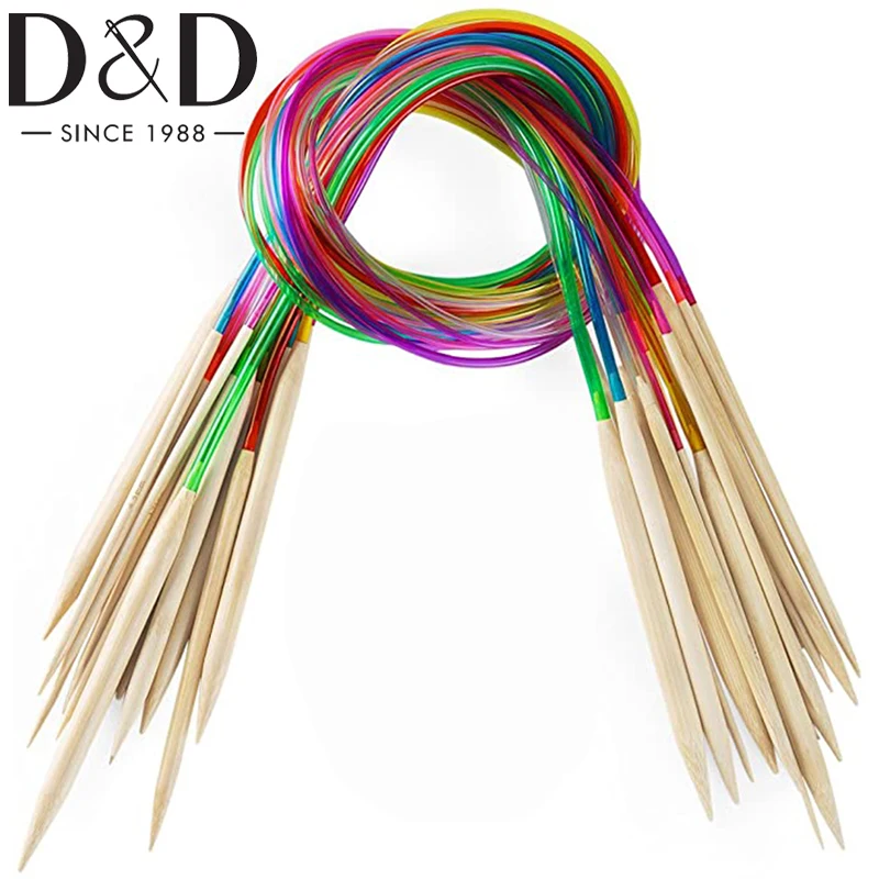 D&D 18ks bambusové pletacie ihly súpravy 2 mm-10 mm drevené pletacie ihly s farebnou plastovou trubicou pre remeselnícke remeselníky