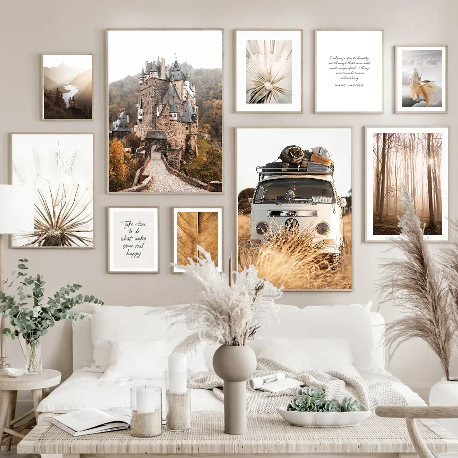 Dandelion Castle Fall Grassland Vintage Van Wall Art Canvas Painting Nordic Plagáty a výtlačky nástenné obrázky pre obývaciu izbu