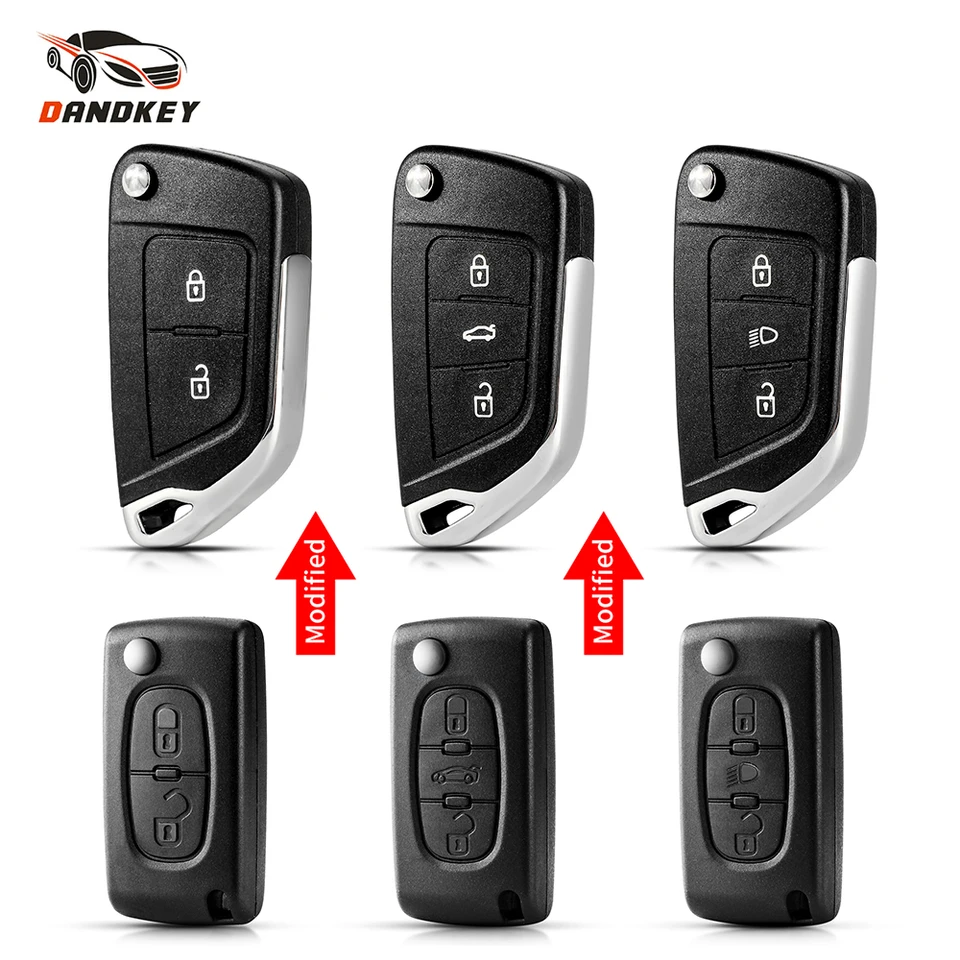Dandkey CE0536 / CE0523 Modifikovaný flip diaľkový kľúče pre Peugeot 307 408 308 pre Citroen C-Triomphe C-Quatre C3 C4L C5