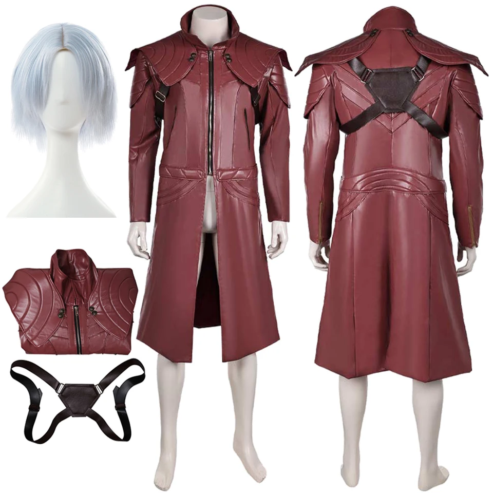 Dante Cosplay fantasy pu kožený kabát Parochne odevy hra DMC 5 Kostým maskuje dospelých mužov roleplay fantas outfit Male
