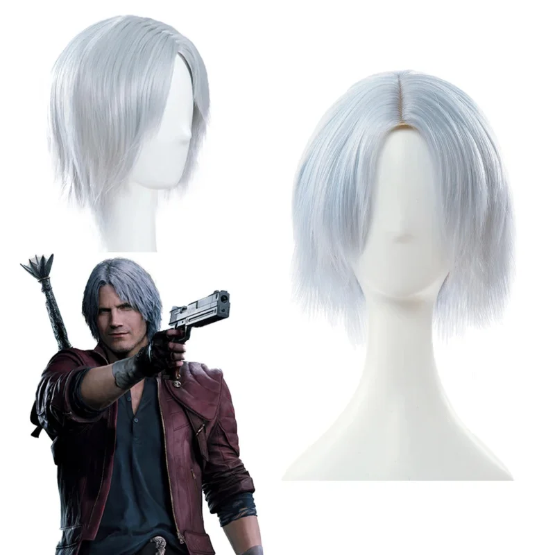 Dante Wig Game DMC 5 Cosplay kostýmové doplnky syntetické vlasy muži Halloween Masguise role Play Party Party Silver OI2949