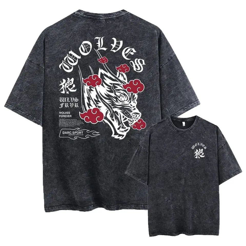 Darc Wolves kyselina tlačené tričko Muži prevýšené fit Training Športové bežiace tričká Vintage telocvičňu Workout Workout Sportswear pánske topy Tops