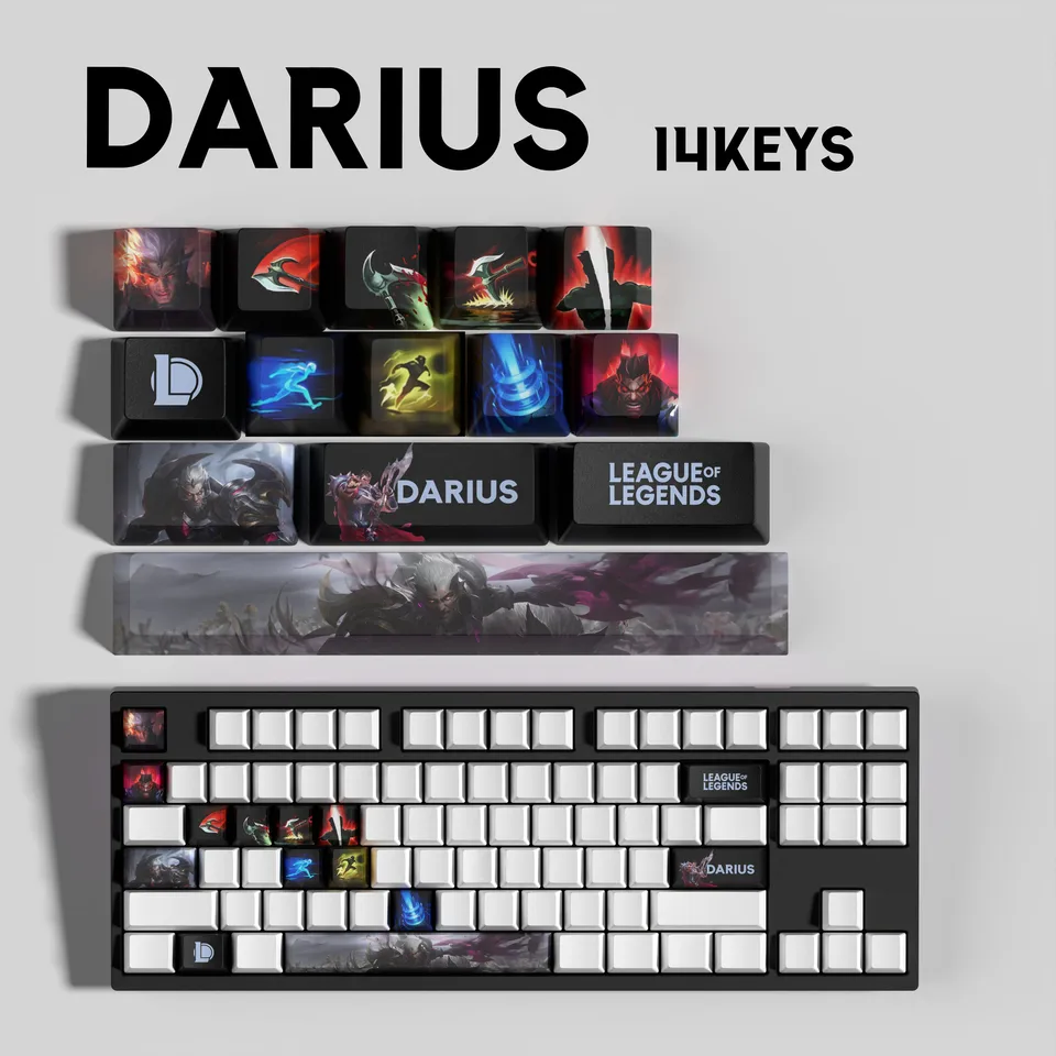 Darius Keycaps Nový dizajn League legiend KeyCaps14Keycaps OEM Profil Keycaps pre mechanickú klávesnicu