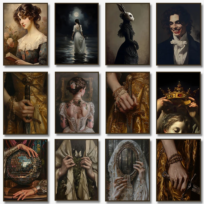 Dark Academia Vampire Plagát tlač Moody viktoriánska vintage žena plátno maľba tlačenú nástenné umenie starožitné barokové domáce dekorácie