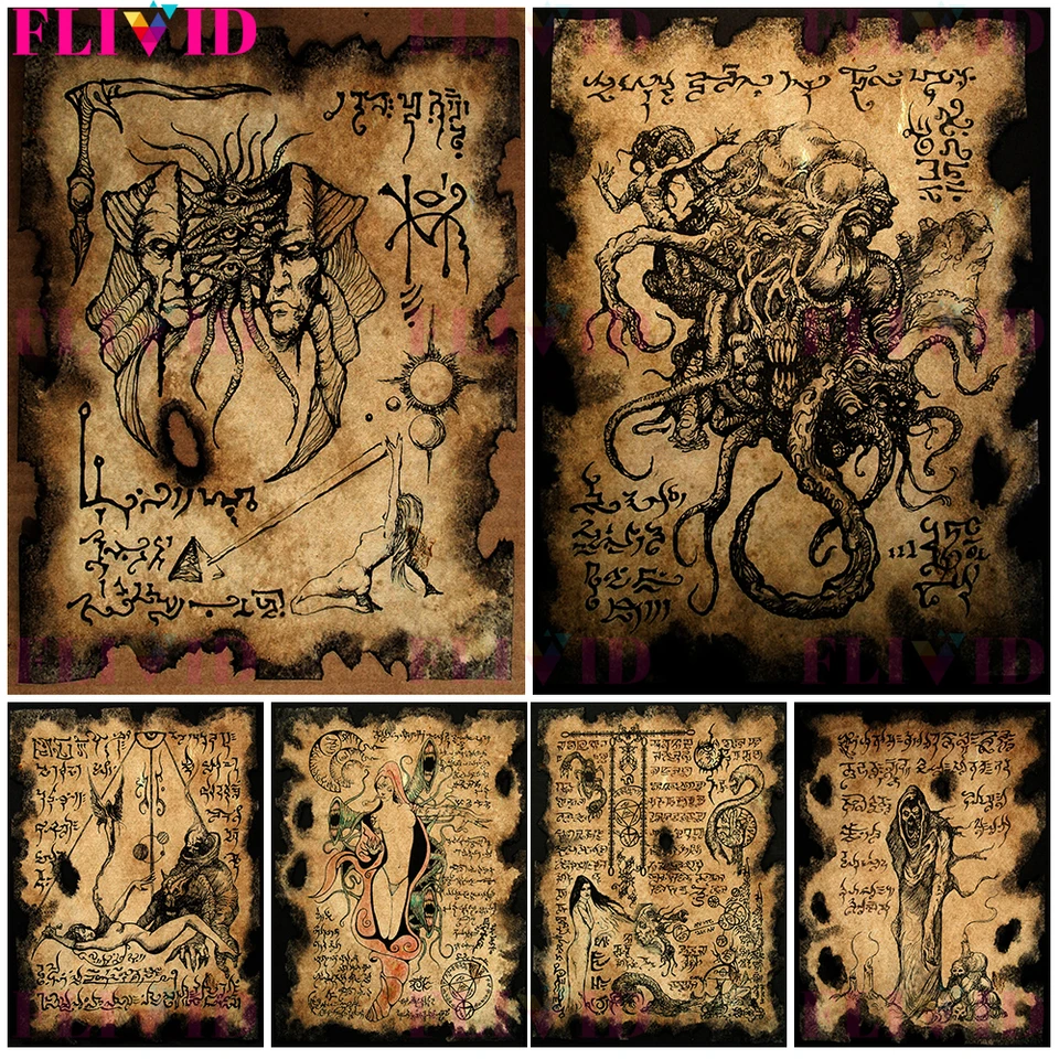 Dark Witchcraft Canvas Painting, Magic, Spells Wall Art, Staroveký čarodejnícky zvit