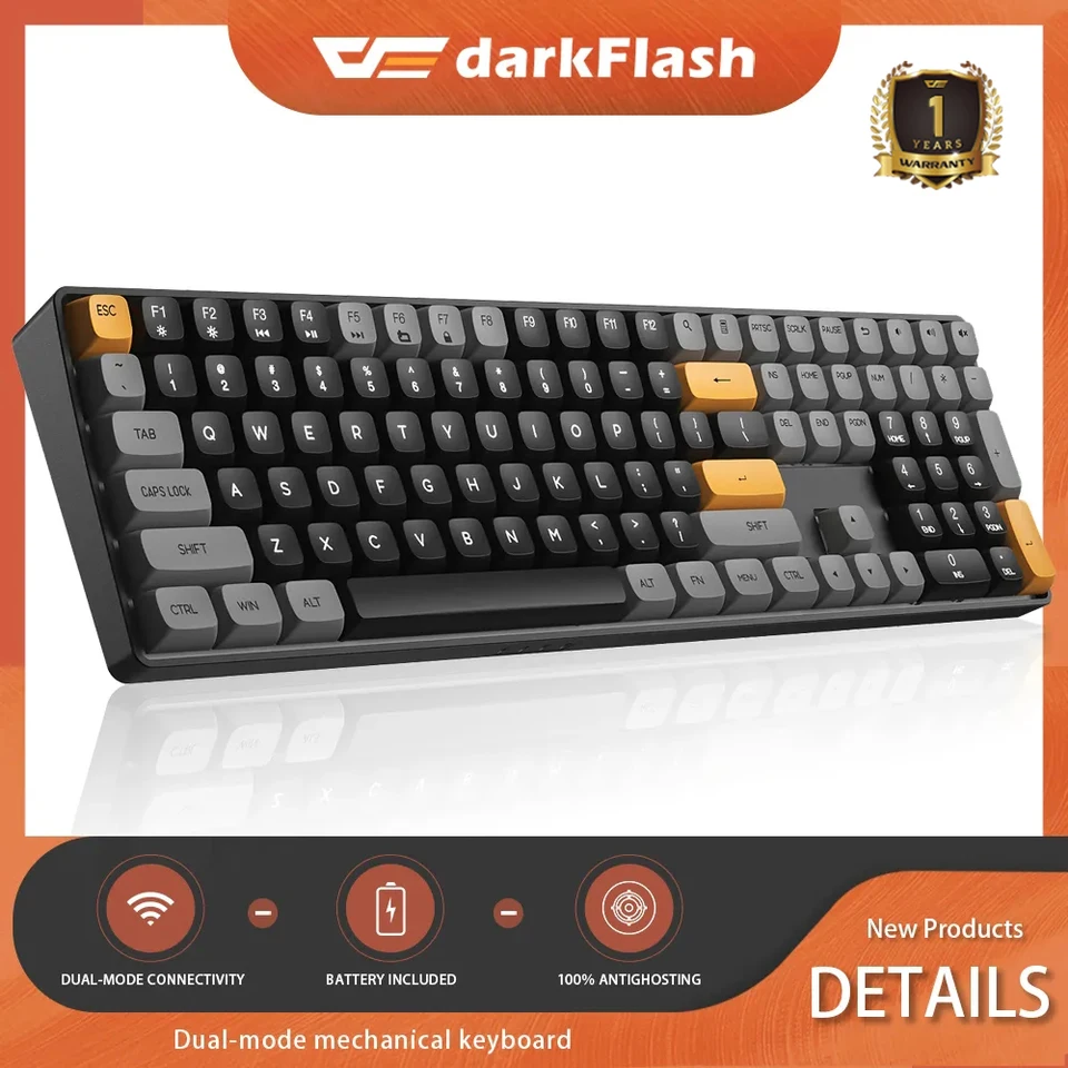 Darkflash GD108 Black 110 Keys Hering Mechanická klávesnica Doublue 2.4g Wireless a USB Káblové klávesnice pre PC a laptop