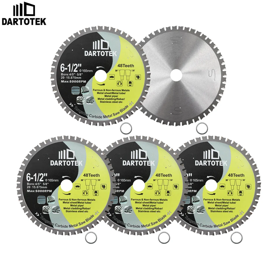 Dartotek 165 mm 48T Tvrdá zliatina rezanie Disk na rezanie kovových dosiek Oceľové tyče Kovové potrubie Drevené korenie na kruhovú pílu