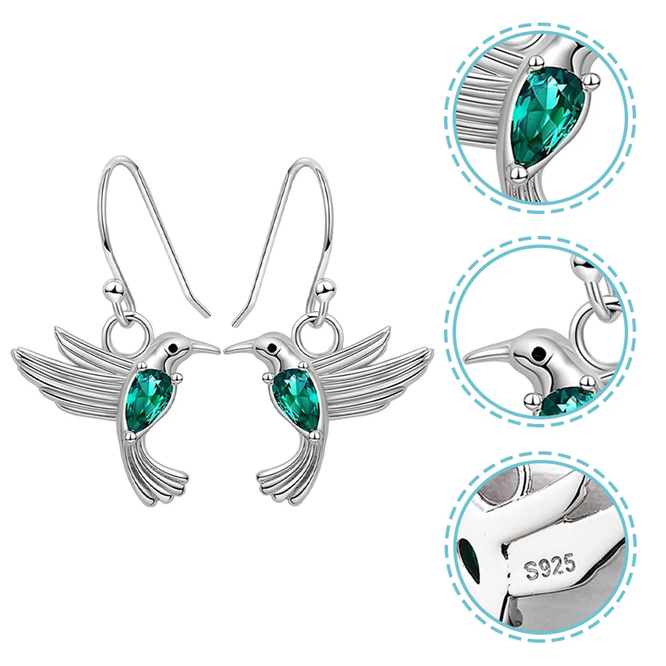 Darček Hummingbird náušnice visiace pre ženy darčeky šperky 925 Sterling Silver Prom Miss