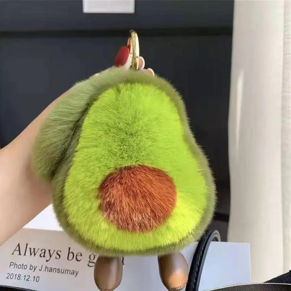 Darček kovový prsteň plyšová loptička hračky avokádo doplnky Kórejský štýl Key Chain Dámske tašky prívesok Kľúčový držiteľ držiak na závesný model bábiky