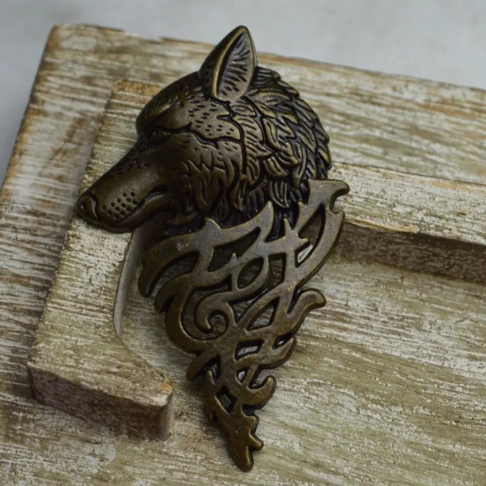 Darček retro ženy čierny kov Viking košele príslušenstvo tyčinka vlk hlava brošňa klopný pin odznak