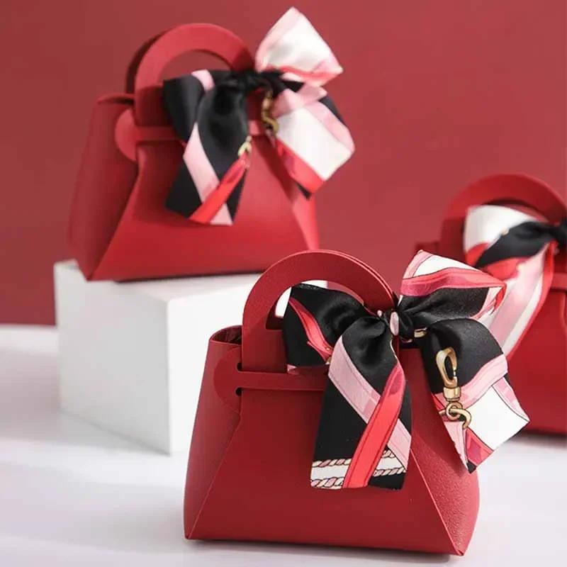 Darčekové cukrovinky prenosné kožené luk, taška na šaty pre svadobné darčekové obaly kabelky Candy Chocolate Box Dodávky Party peňaženka
