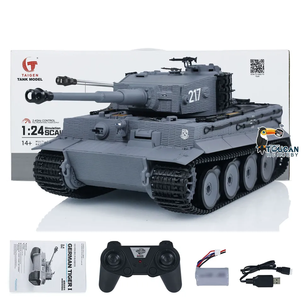 Darčeky Taigen 1/24 RC Battle Tank Tiger I Diaľkové ovládanie Vojenské tanky Infračervené bojové automobily Hračky pre chlapcov TH23570