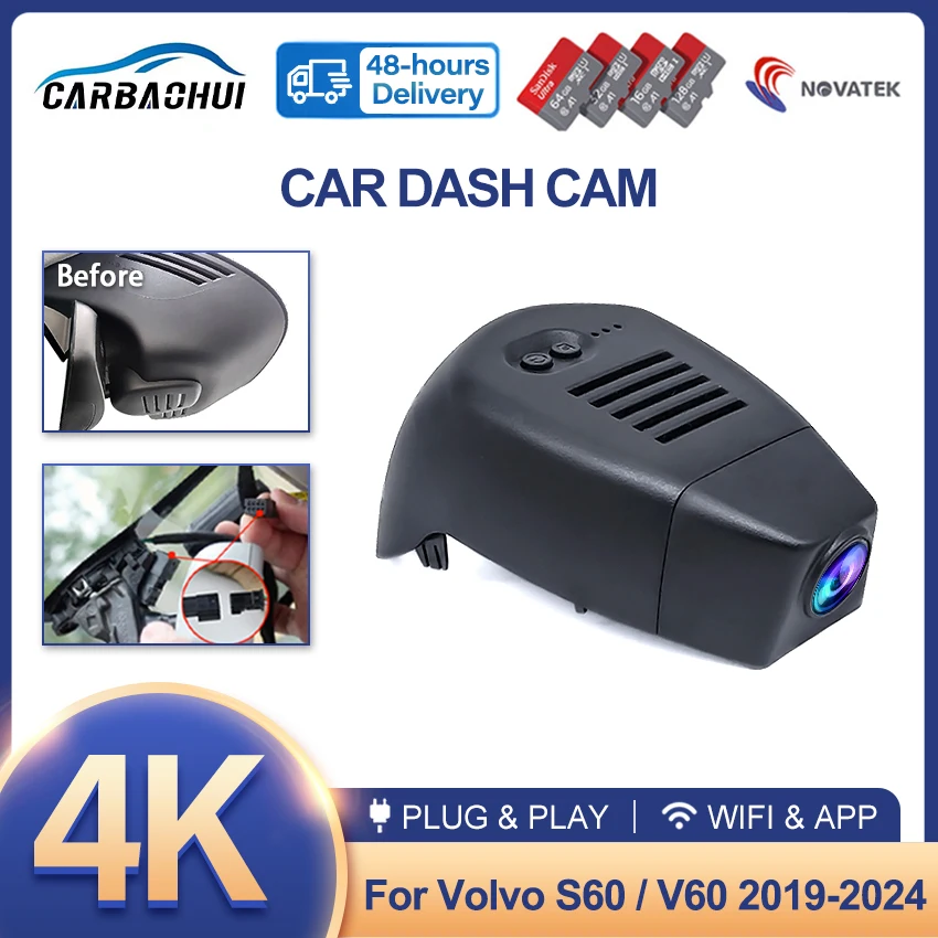Dash Cam pre Volvo S60 V60 2019 2020 2021 2022 2023 2024, Plug and Play CAR DVR 4K 2160p DASKCAM pre videorekordér fotoaparátu