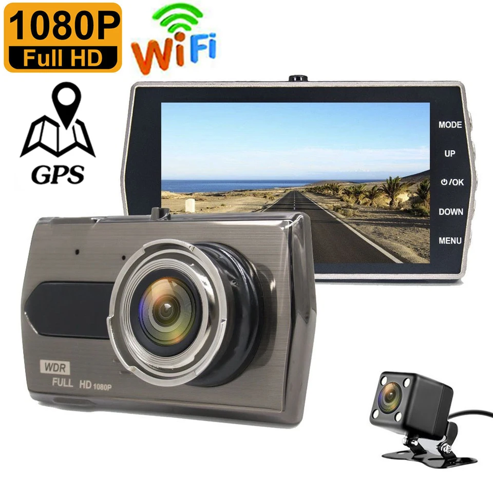 Dash Cam WiFi GPS CAR DVR Zadný pohľad zadný pohľad na reverznú auto registrátor kamery Video rekordér Vozidlo Čierna skrinka Automatické príslušenstvo automobilov