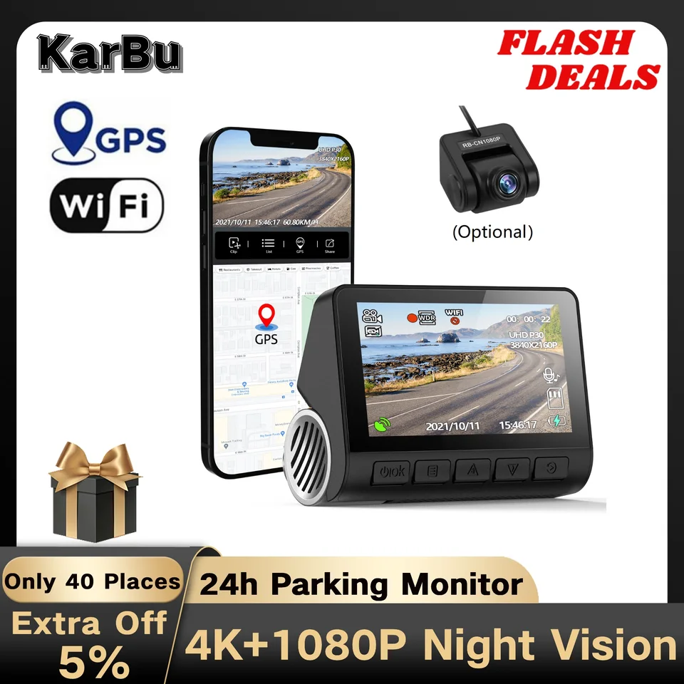 Dashcam 4K GPS WiFi 24H Parking Monitor Dash Cam pre prednú a zadnú dvojitú DVR videa registrátor DVR Para Coche Kamera