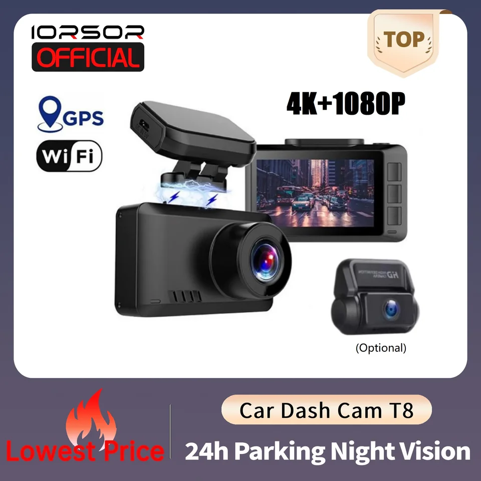 Dashcam 4K GPS WiFi 24h Parking Monitor Dash Cam pre autá predné a zadné DVRS Night Vision Kamera Samochodowa Rejestrator