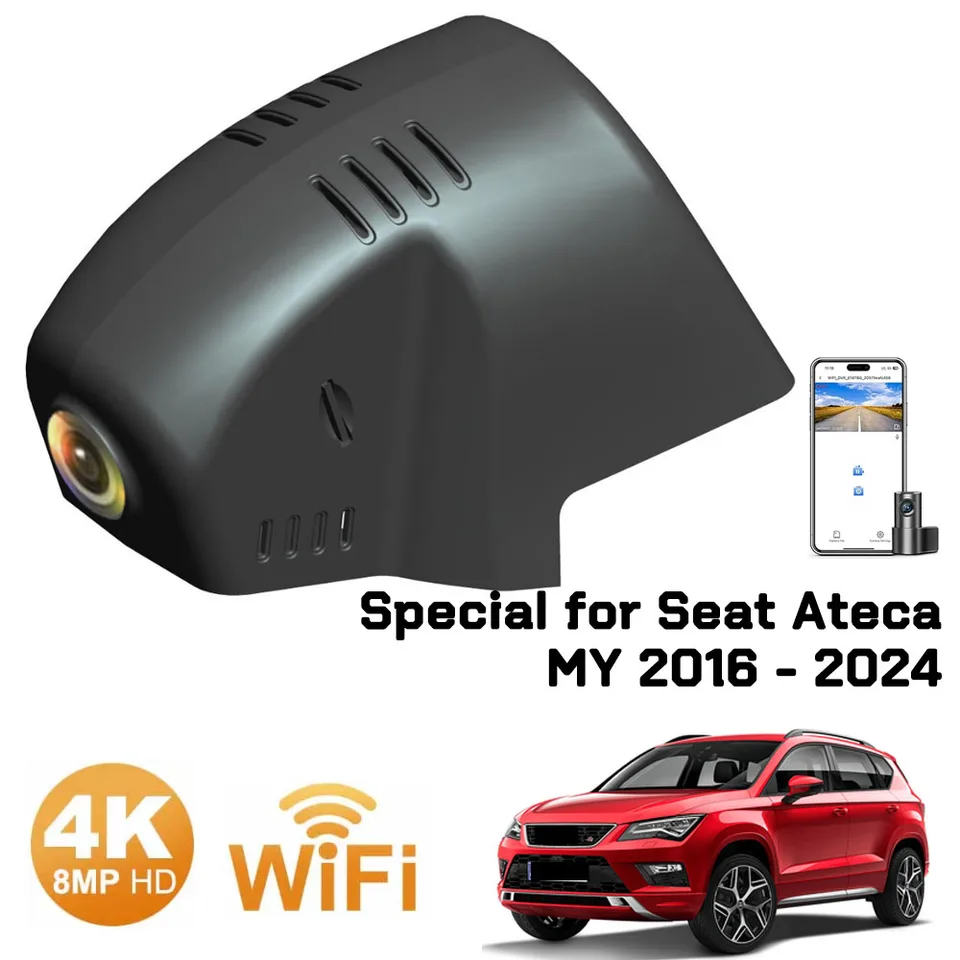 Dashcam predná a zadná palubná vačka 4K WiFi Dual Car Camera, kompatibilná pre sedadlo Ateca FR 2024 2023 2022 2021 2020 2019 2018 2018 2018