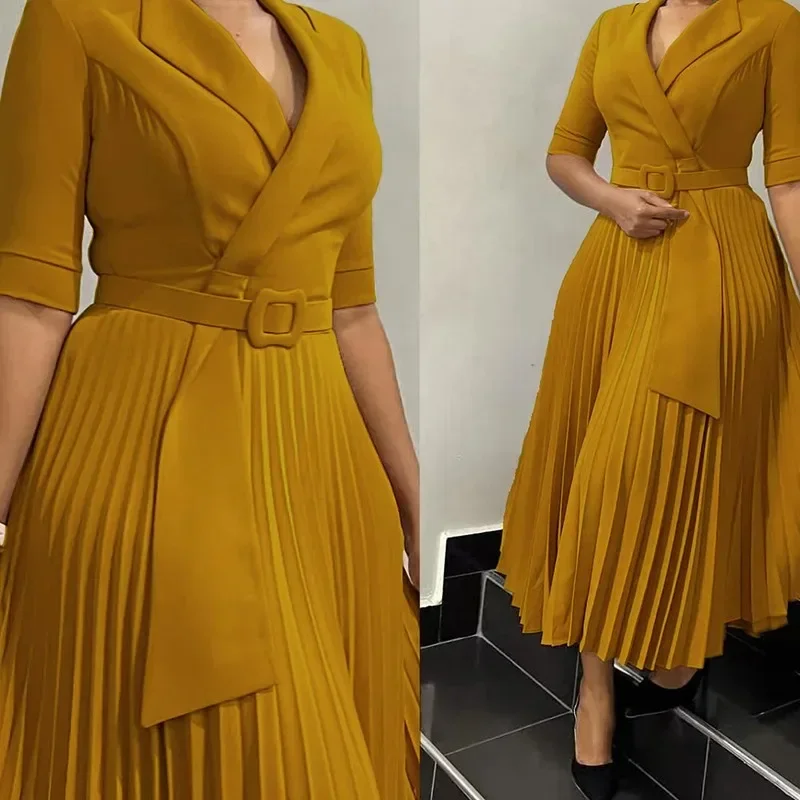Dashiki africké šaty pre ženy jesenné elegantné polovičné rukávy V-krk polyester Pleat dlhé šaty Ankara šaty africké oblečenie