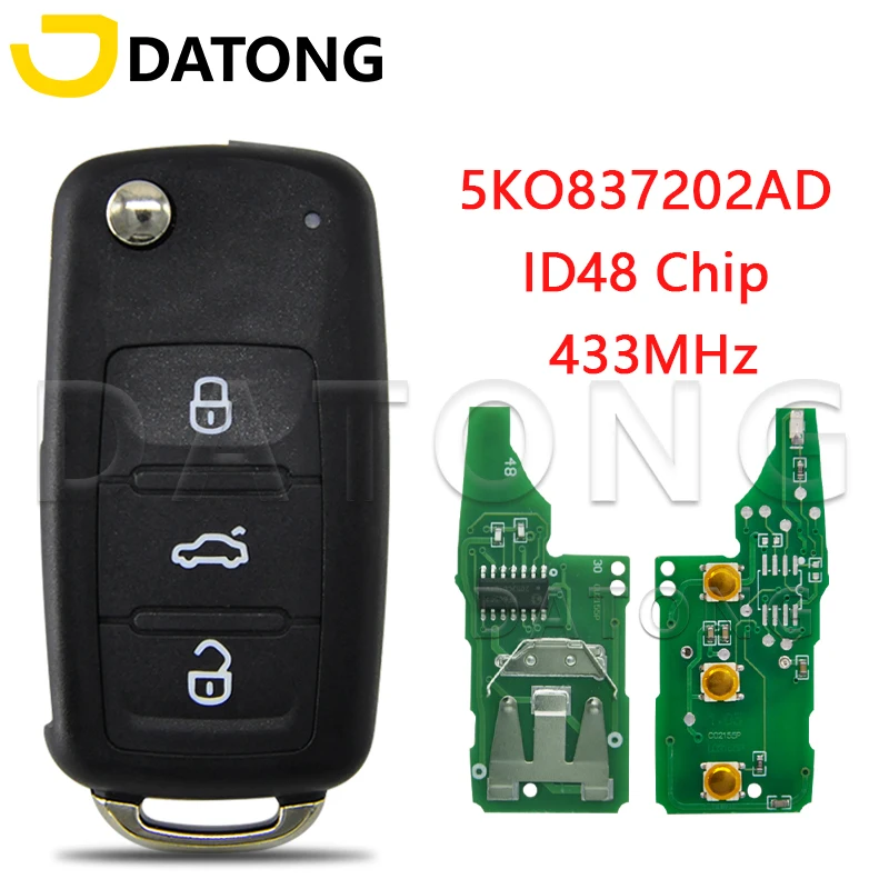 DATong World 5K0837202AD/202AE ID48 Chip 315/433MHz CAR DISTORGE COLLE Kľúč