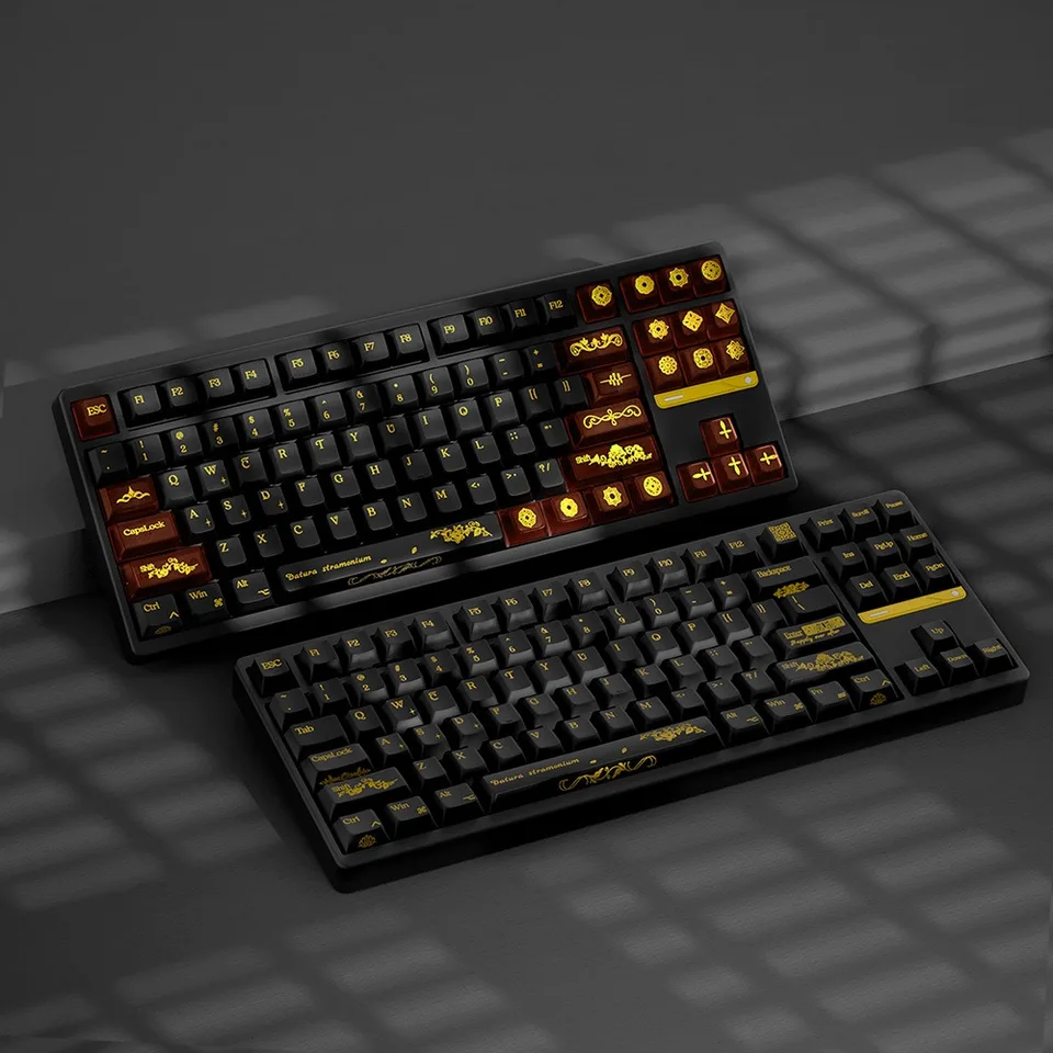 Datura Black Gold KeyCap Set 180key PBT+PC Vlastná priesvitná klávesnica čiapka čerešňový profil Hering Keycap pre mechanickú klávesnicu