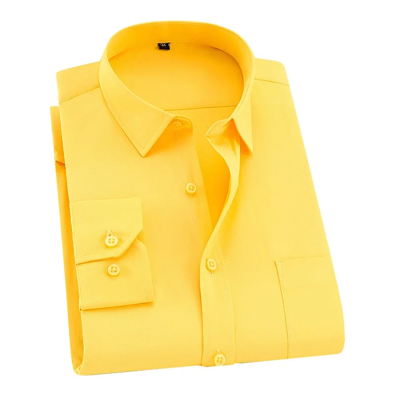 Davydaisy 8xl 7xl Men košeľa tričko s dlhým rukávom Muž Business Causal Tirls Twill White Yellow Tirkera Formálne košele Soft DS275