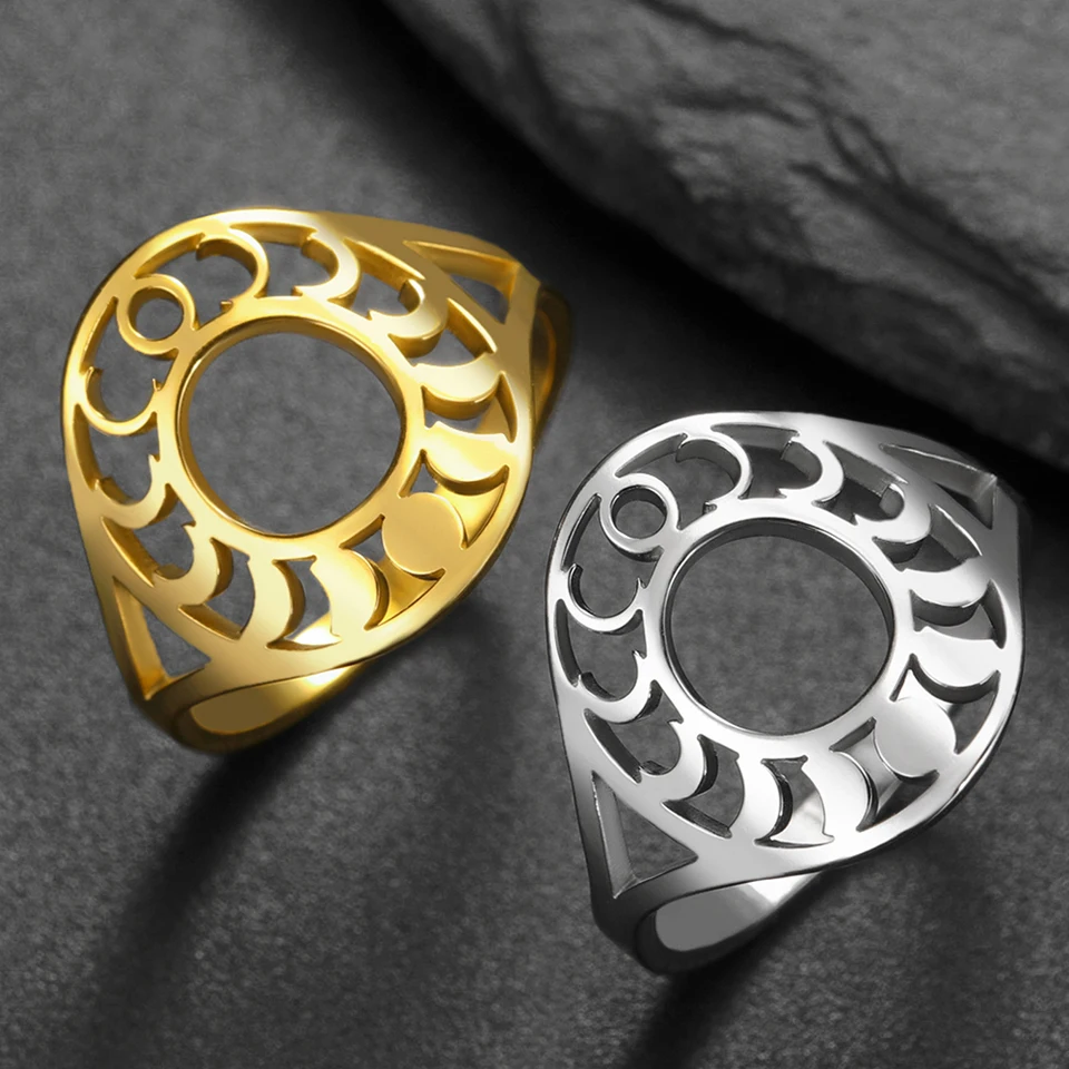 Dawapara Lunar Cycle Moon fáza Ženy Ring Pentagram a Moon Goddess Lucky Amulet Neh Creadless Sedáreň