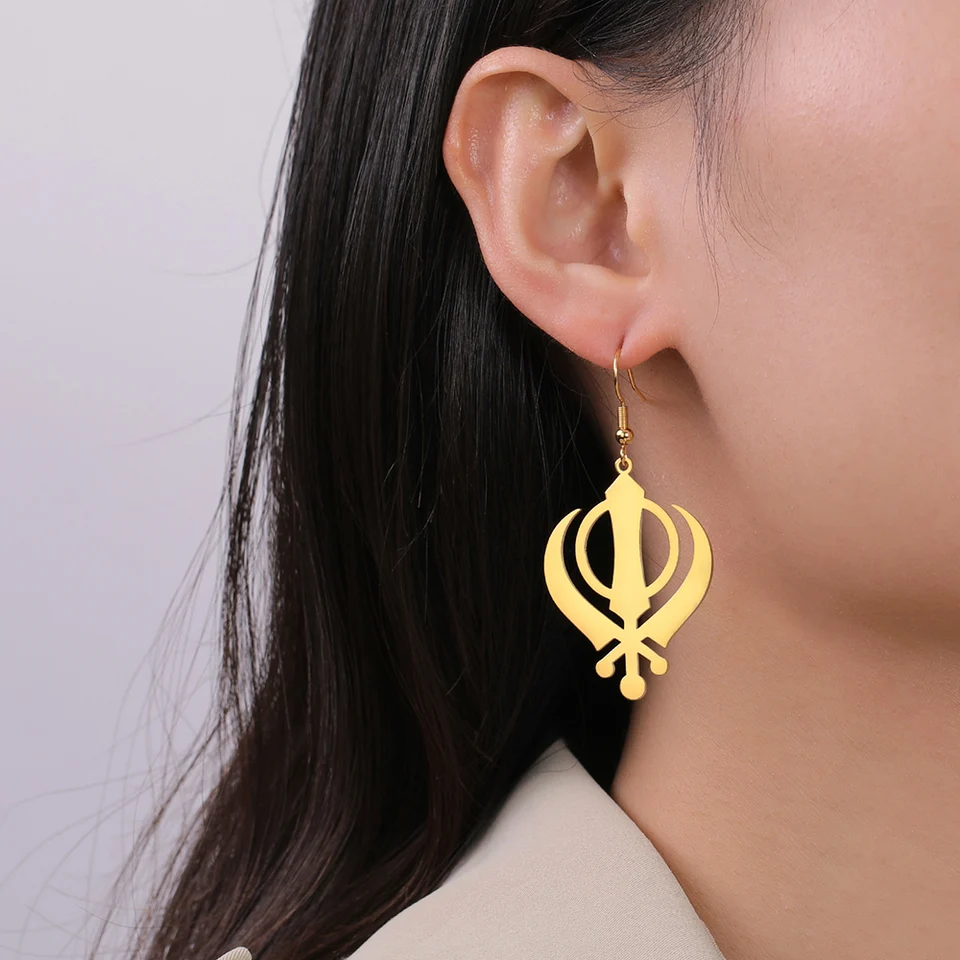 Dawapara Sikh náboženské symboly náušnice štít Sikhizmus Punjabi khanda prívesok viská náušnice z nehrdzavejúcej ocele šperky