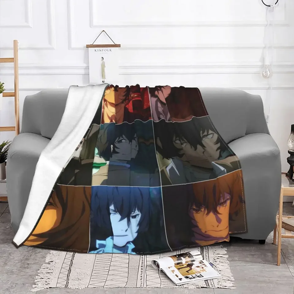 Dazai osamu prikrývky koralové fleece plyšové zimné japonské kockované anime multifunkčné teplé hádzanie prikrývky pre pohovky