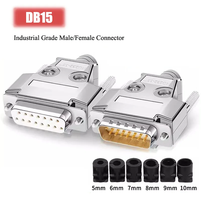 DB15 Priemyselná trieda Mužská samostatná zástrčka Solidová ihla 2 Riadky 15 PIN Serial Port Connector DB15 D-Sub Kovová škrupina Spájka