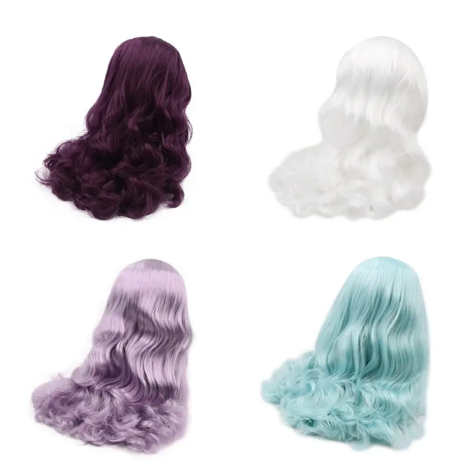 DBS Blyth Doll Icy Wig RBL pokožka hlavy a kupoly zvlnené vlasy DIY DOLL DOLL ANIME Hračka biele vlasy Purpurové vlasy