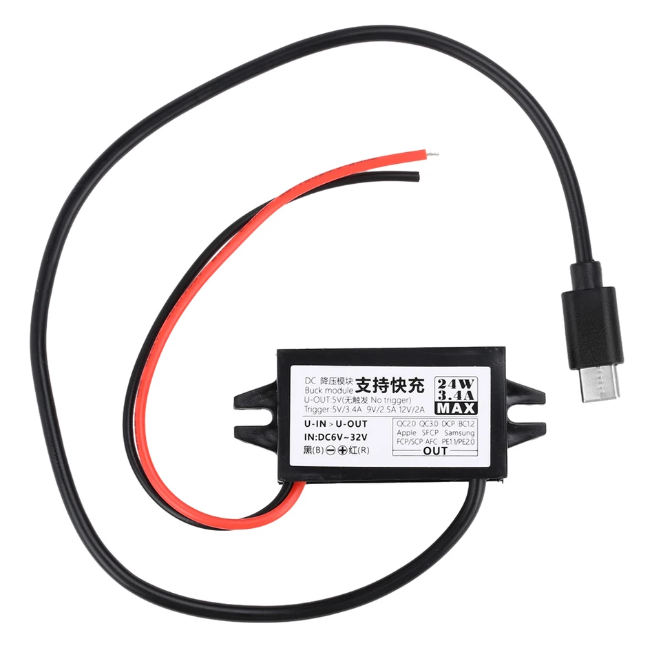DC 12-24V až 5V Vodotesný prevodník DC-DC Krokový modulový adaptér napájacieho adaptéra USB-A SPOLOČNOSŤ/TYP-C Rýchle nabíjanie QC2.0/3.0