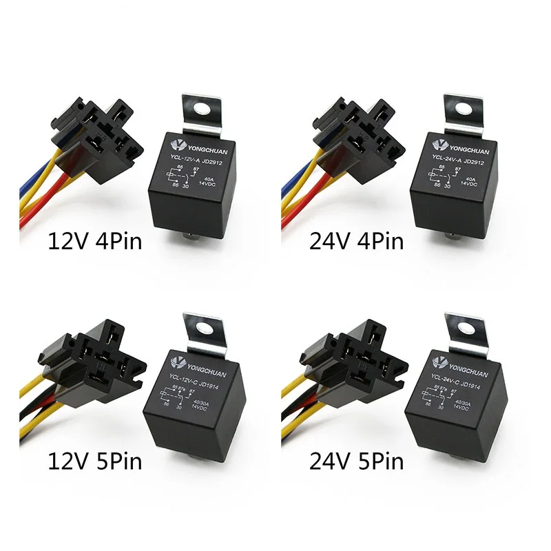 DC 12V/24V 4/5PIN 40A Vodotesné automobilové relé s relé so zadným autom za zásuvku s červenou meďou pre svetlo klimatizáciu hlavy